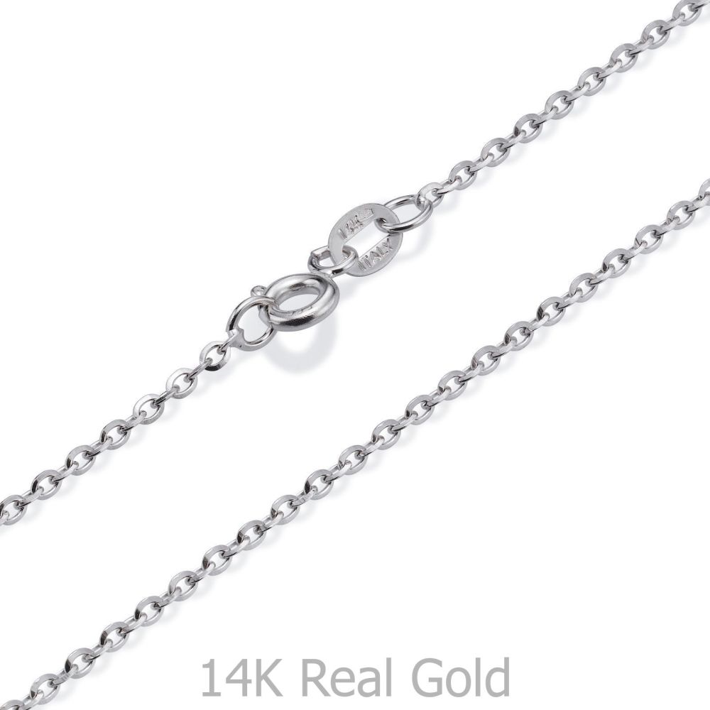 Gold Chains | 14K White Gold Rollo Chain Necklace 1.6mm Thick, 17.7