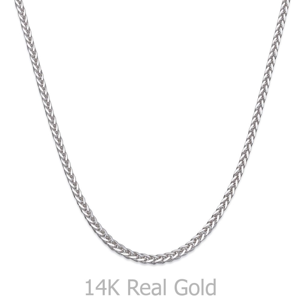 Gold Chains | 14K White Gold Spiga Chain Necklace 1mm Thick, 19.5