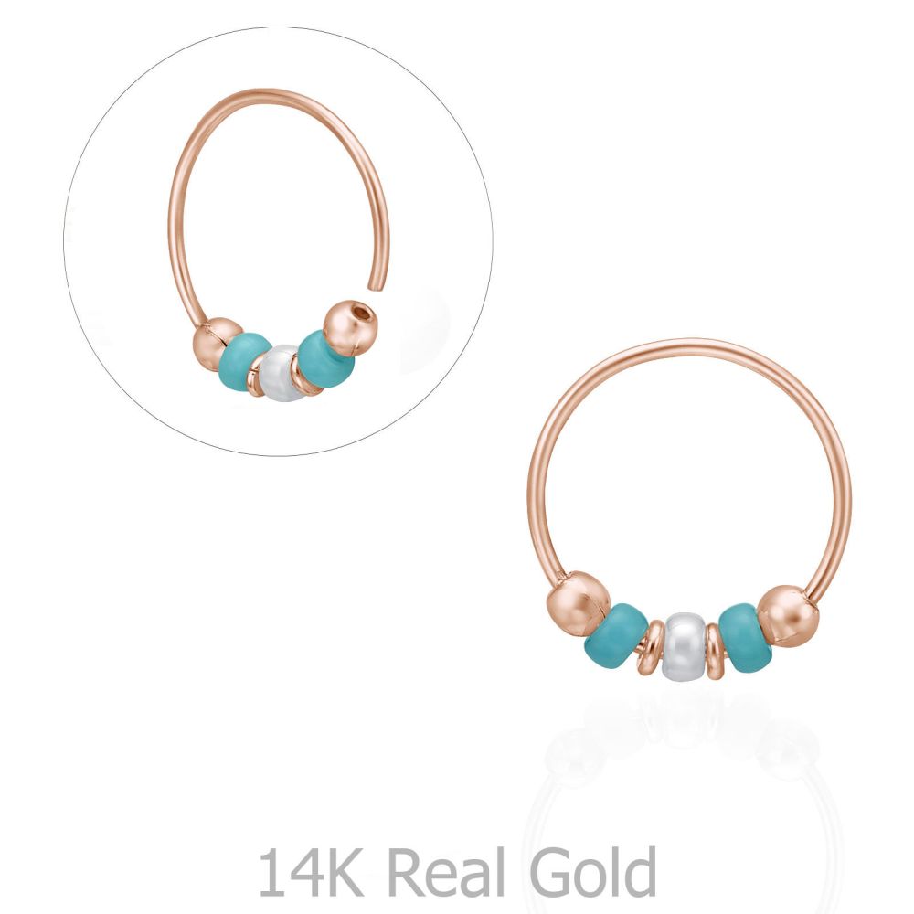 Piercing | Helix / Tragus Piercing in 14K Rose Gold with Turquoise Beads - Large