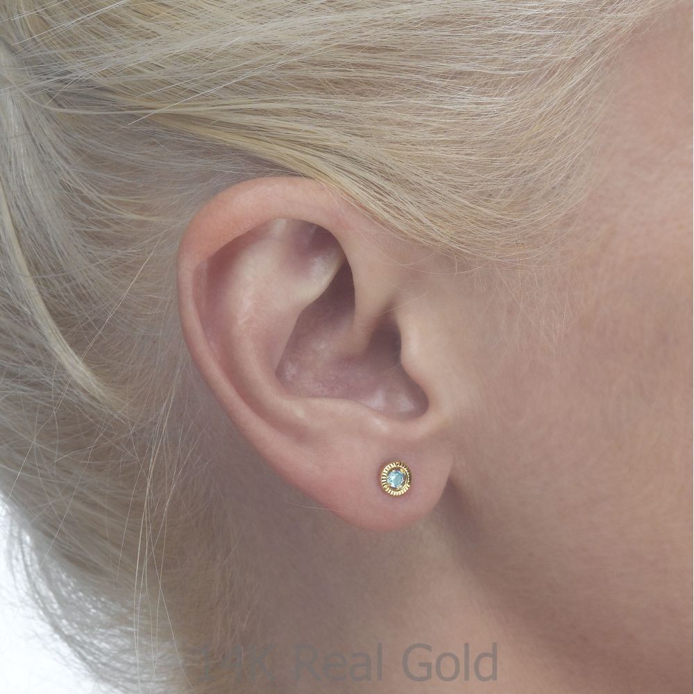 Girl's Jewelry | 14K Yellow Gold Kid's Stud Earrings - Topaz Circle - Small