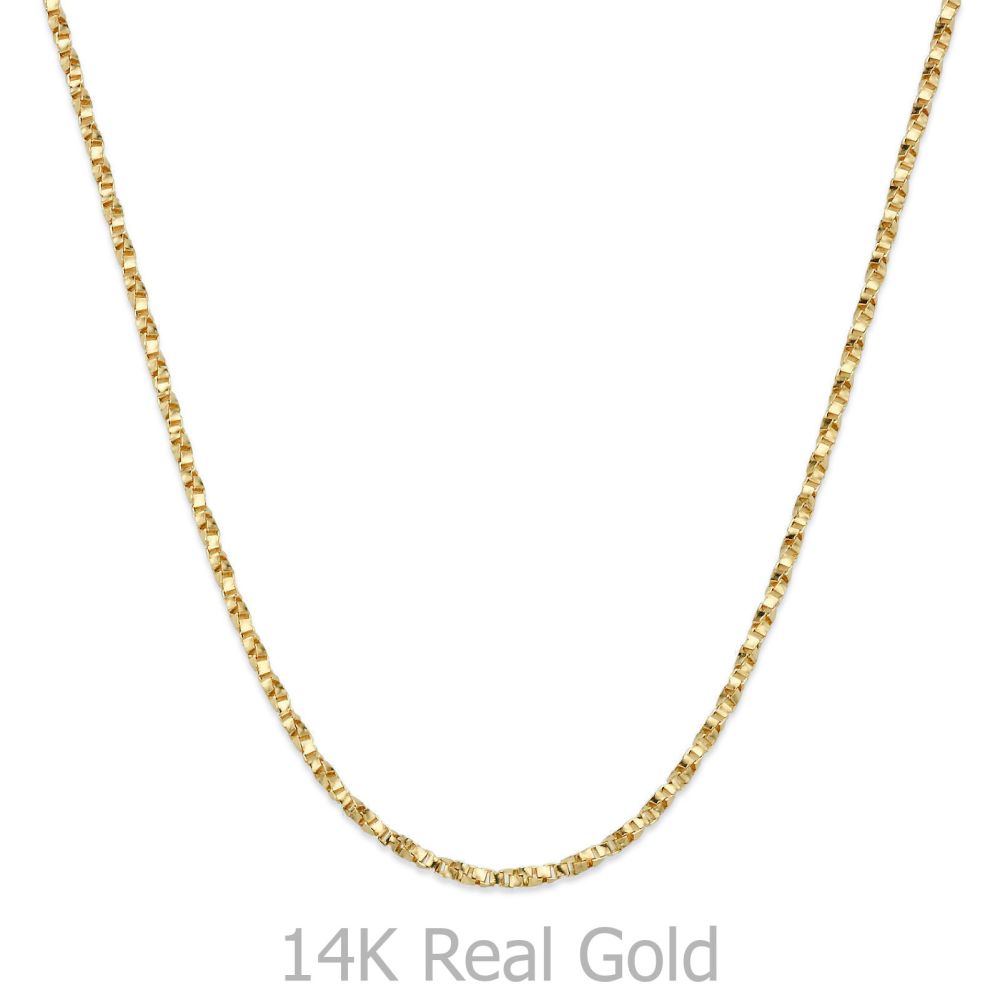 Gold Chains | 14K Yellow Gold Twisted Venice Chain Necklace 1mm Thick, 16.5