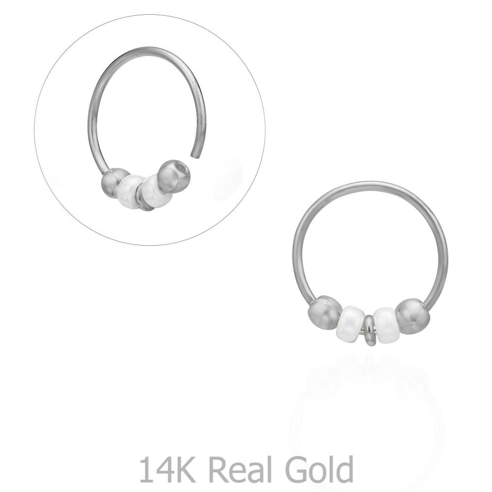 Piercing | Helix / Tragus Piercing in 14K White Gold with Black Beads - Large