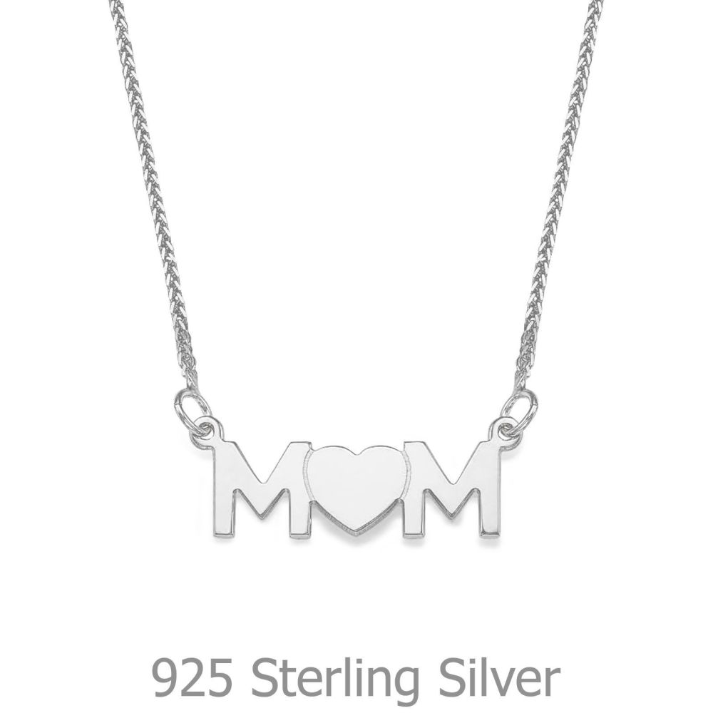 Gold Pendant | 927 Sterling Silver MOM Necklace - Mother's Full Heart Necklace