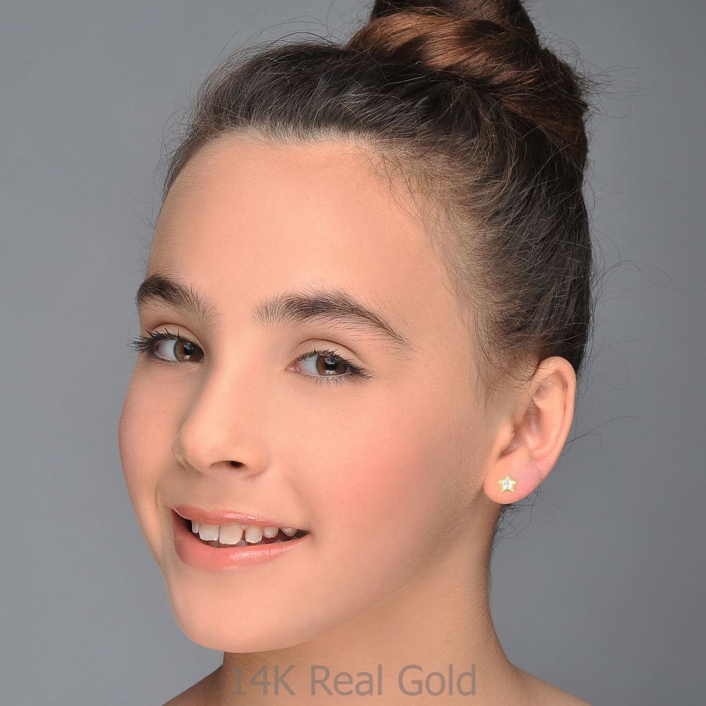 Girl's Jewelry | 14K Yellow Gold Kid's Stud Earrings - Fairy Tale Star