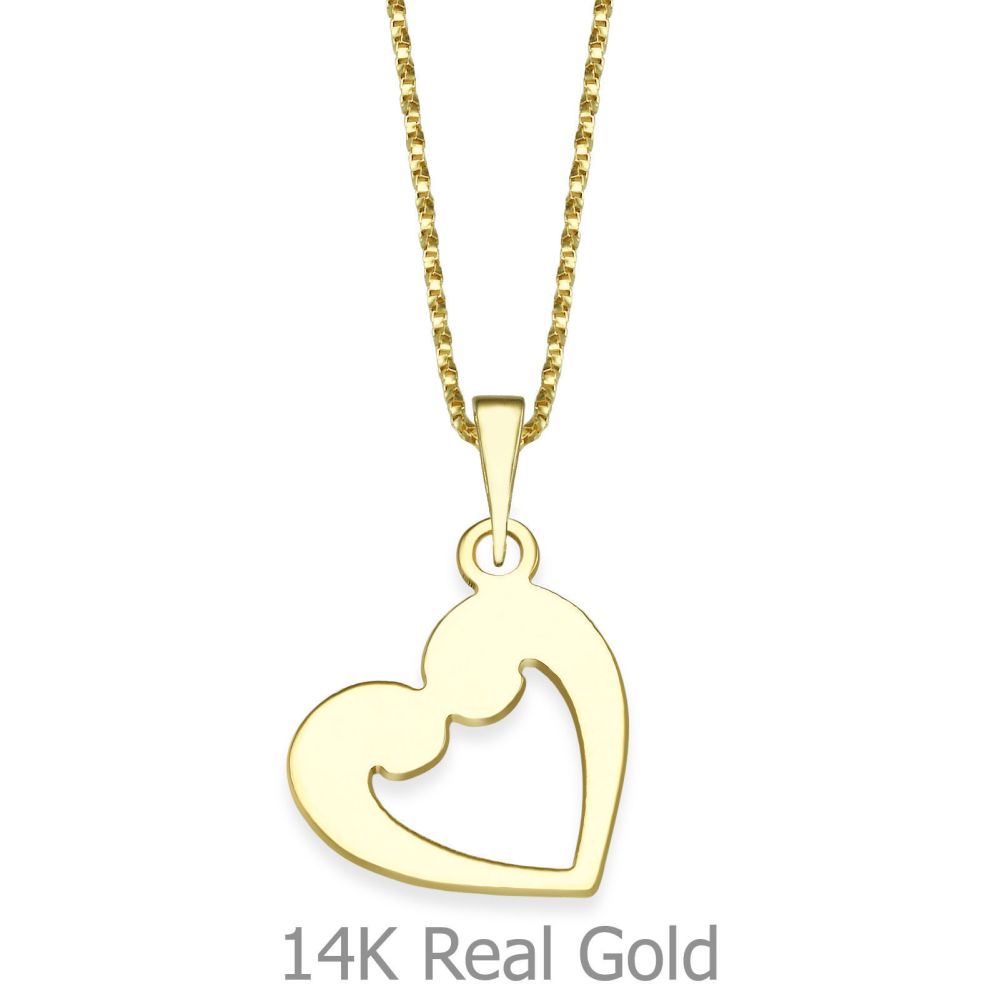 Girl's Jewelry | Pendant and Necklace in 14K Yellow Gold - Lovebirds Heart