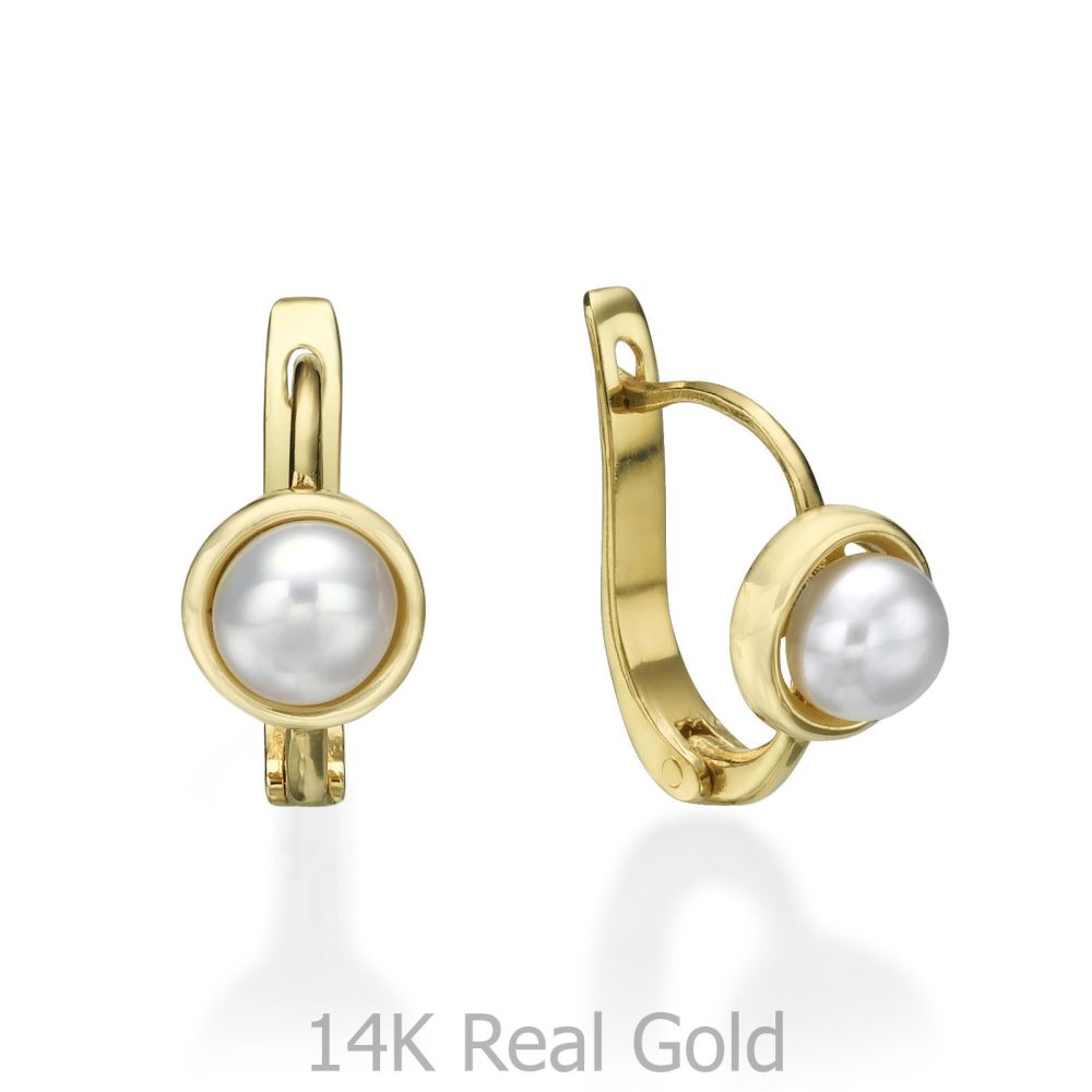 Girl's Jewelry | Dangle Tight Earrings in14K Yellow Gold - Pearl of Nicki