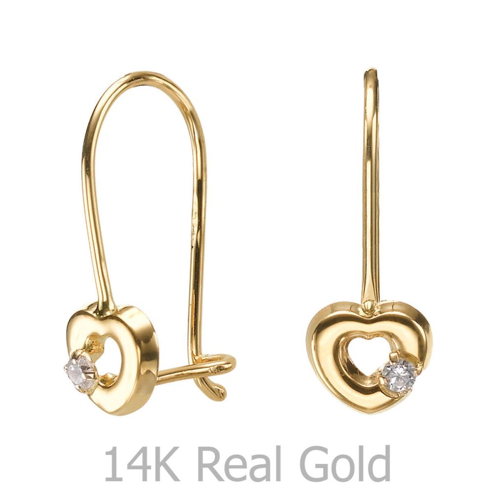 Girl's Jewelry | Dangle Earrings in14K Yellow Gold - Heart of Mazzy