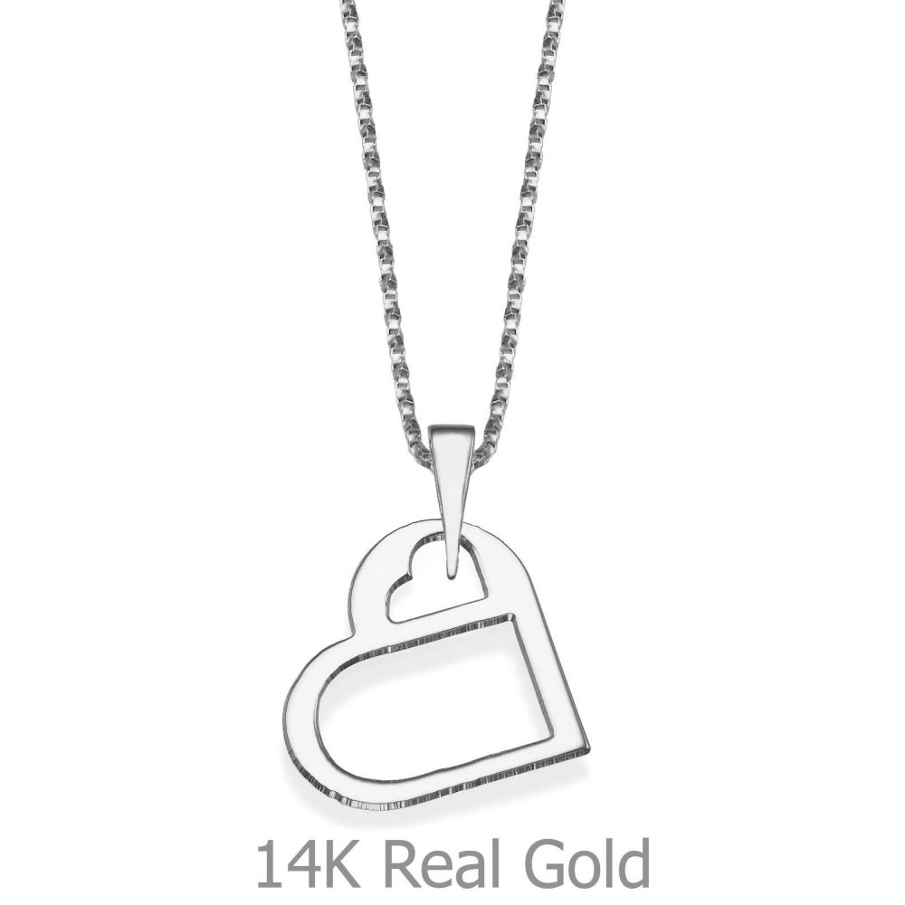 Girl's Jewelry | Pendant and Necklace in 14K White Gold - Silver Heart