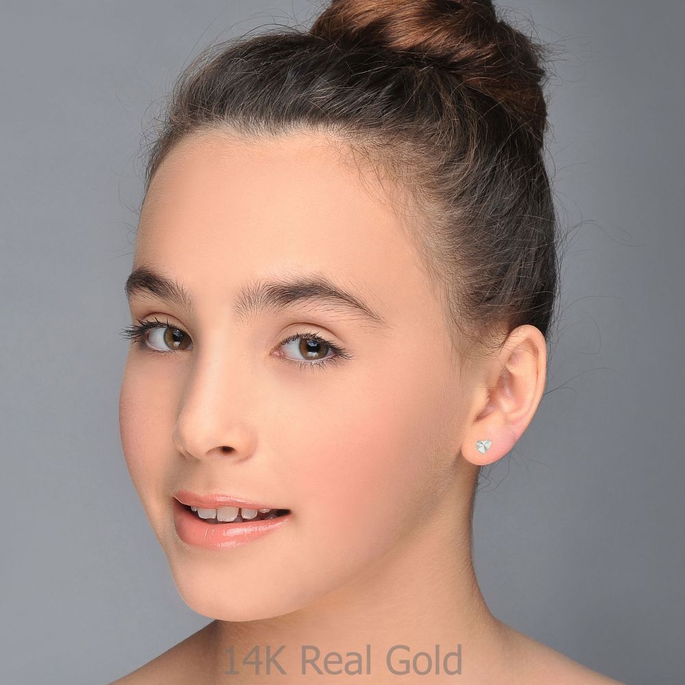 Girl's Jewelry | 14K White Gold Kid's Stud Earrings - Noted Heart