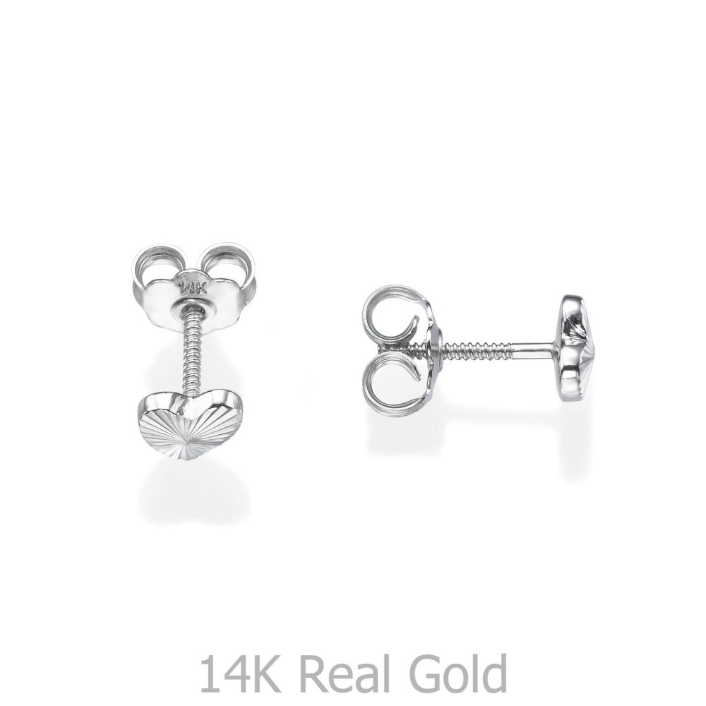 Girl's Jewelry | 14K White Gold Kid's Stud Earrings - Noted Heart