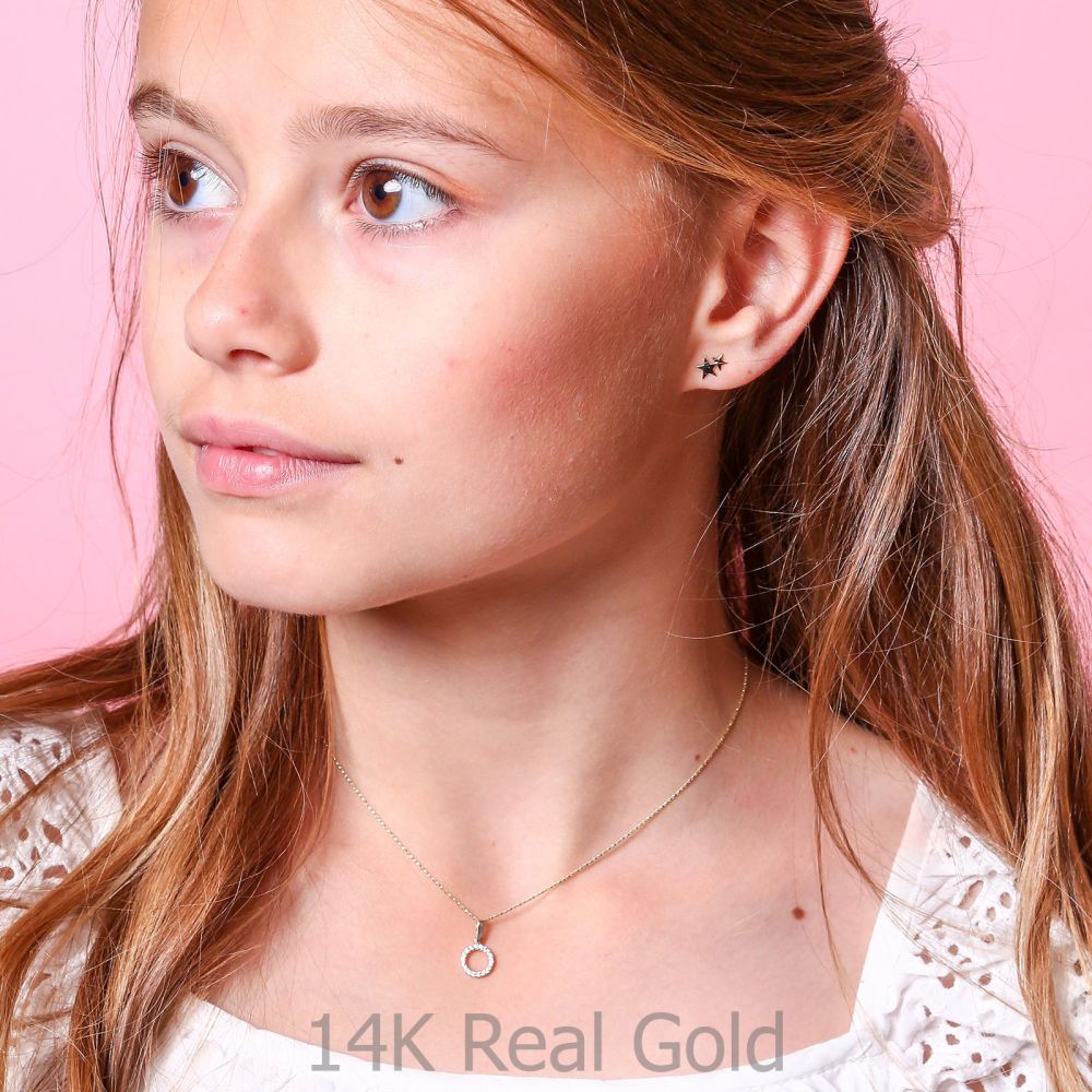 Girl's Jewelry | 14K White & Yellow Gold Kid's Stud Earrings - Two Stars