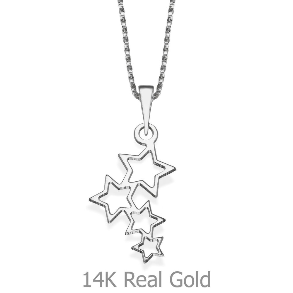 Girl's Jewelry | Pendant and Necklace in 14K White Gold - Wishing Stars