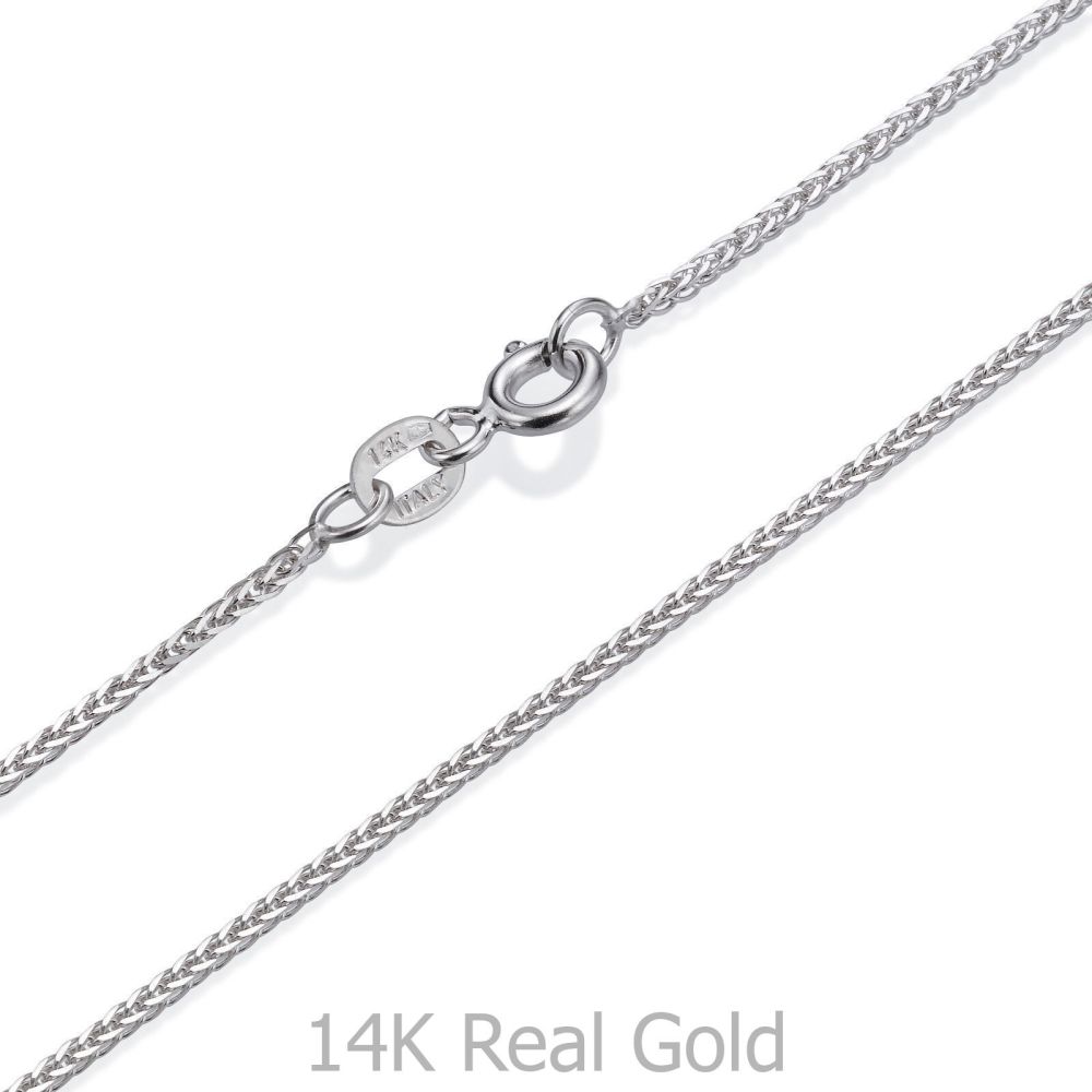 Gold Chains | 14K White Gold Spiga Chain Necklace 0.8mm Thick, 21.45