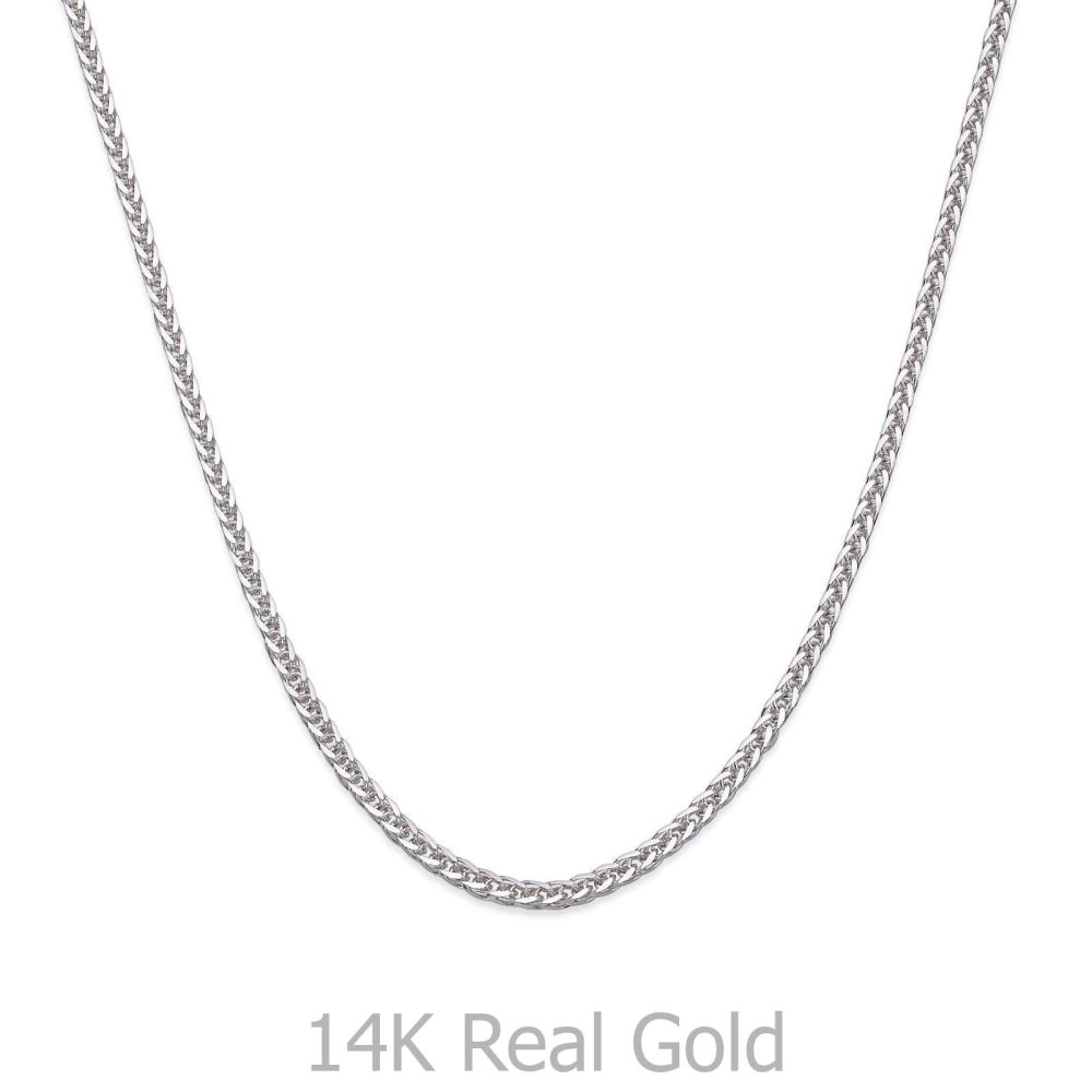 Gold Chains | 14K White Gold Spiga Chain Necklace 0.8mm Thick, 21.45