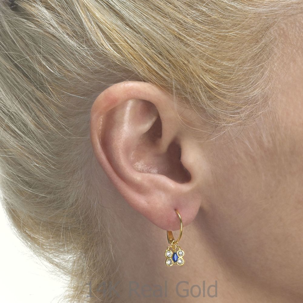 Girl's Jewelry | Hoop Earrings in14K Yellow Gold - Beatrice Butterfly