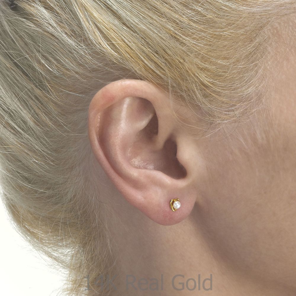 Girl's Jewelry | 14K Yellow Gold Kid's Stud Earrings - Pearl of Charm