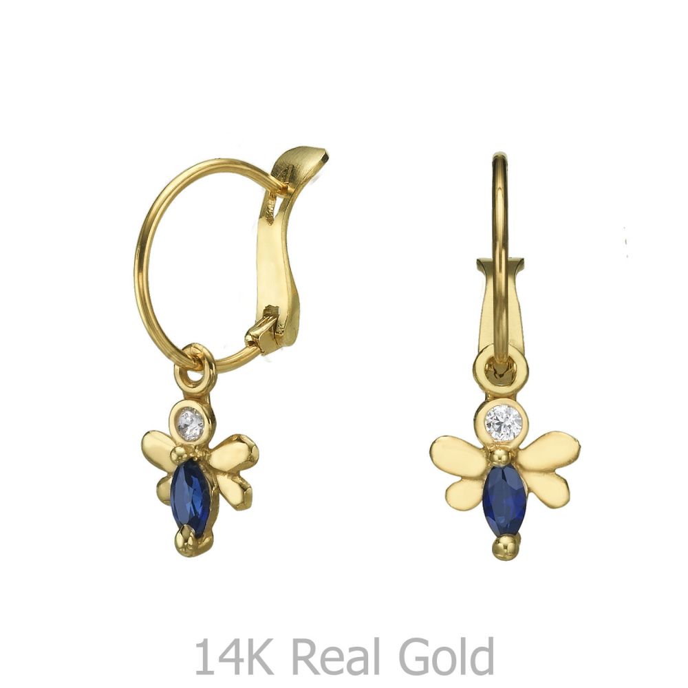 Girl's Jewelry | Hoop Earrings in14K Yellow Gold - Honey Bee