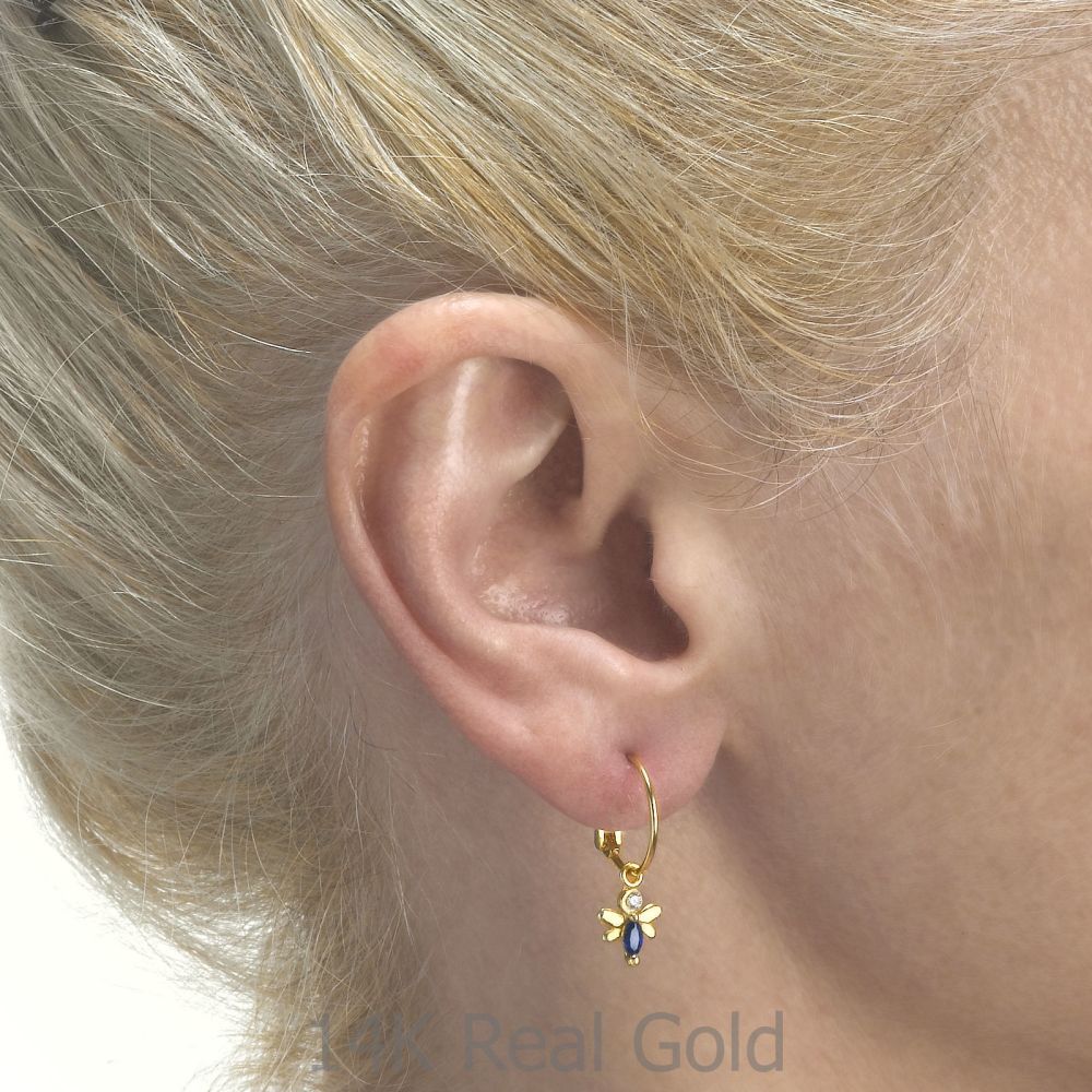 Girl's Jewelry | Hoop Earrings in14K Yellow Gold - Honey Bee