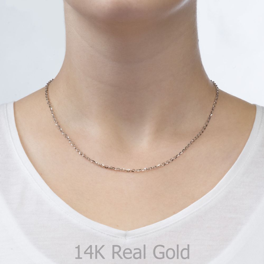 Gold Chains | 14K White Gold Rollo Chain Necklace 2.2mm Thick, 17.7