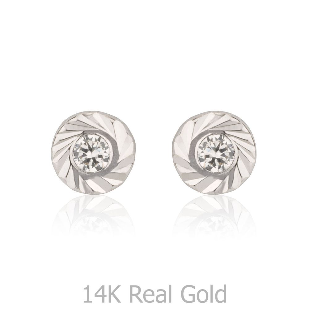 Girl's Jewelry | 14K White Gold Kid's Stud Earrings - Katia Circle - Small