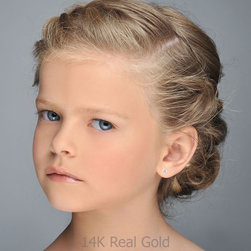 Girl's Jewelry | 14K White Gold Kid's Stud Earrings - Katia Circle - Small