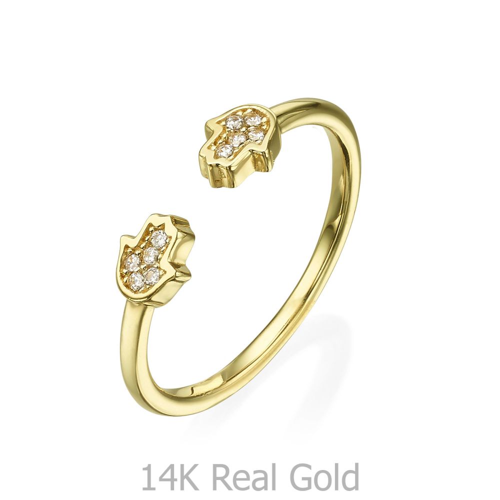 Women’s Gold Jewelry | Open Ring in Yellow Gold - Sparkling Hamsa