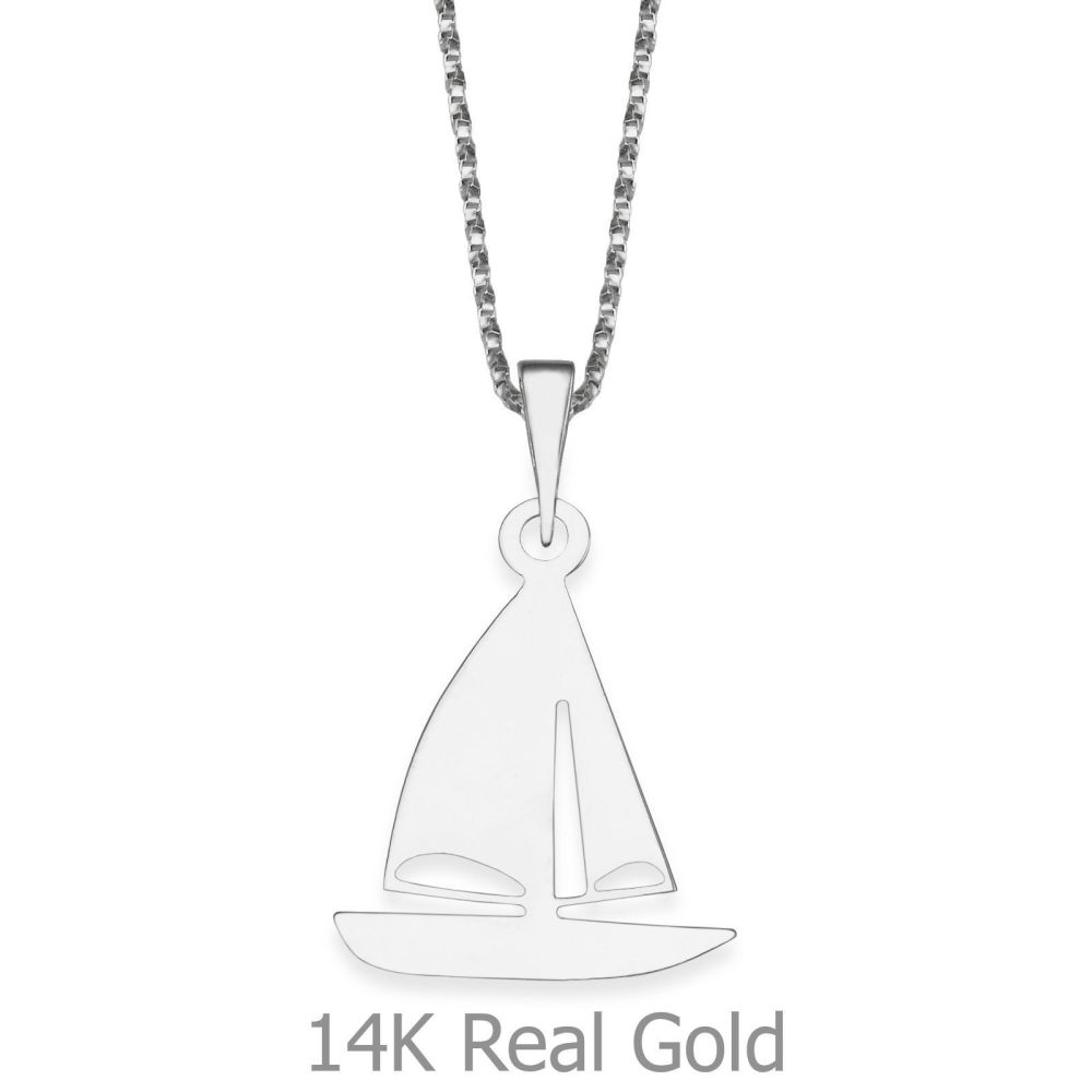 Girl's Jewelry | Pendant and Necklace in 14K White Gold - Silver Sailboat