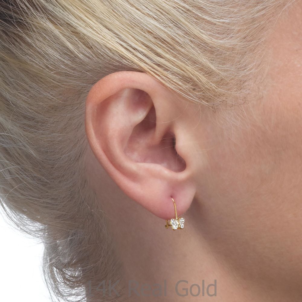 Girl's Jewelry | Dangle Earrings in14K Yellow Gold - Corinne Butterfly
