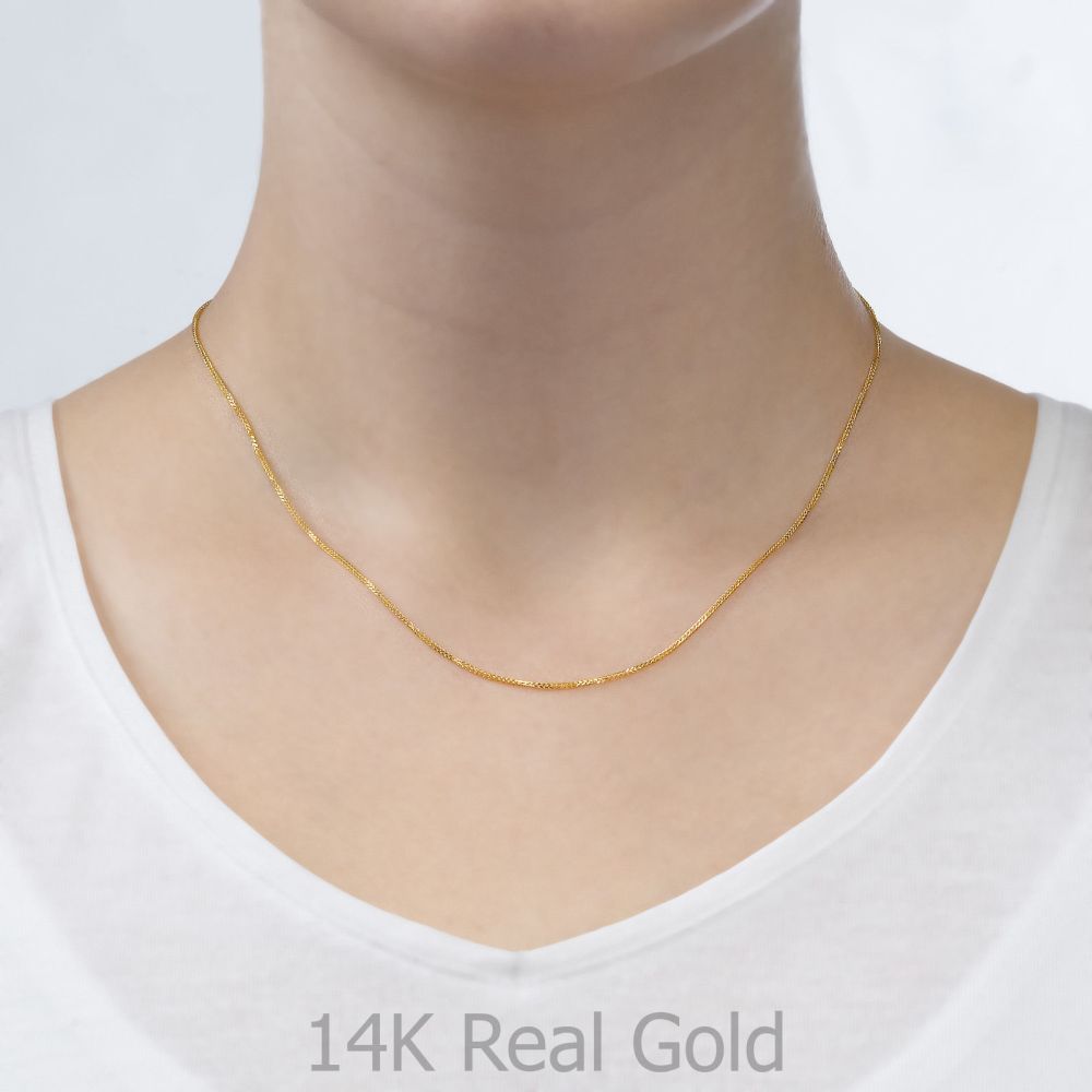 Gold Chains | 14K Rose Gold Spiga Chain Necklace 0.8mm Thick, 16.5