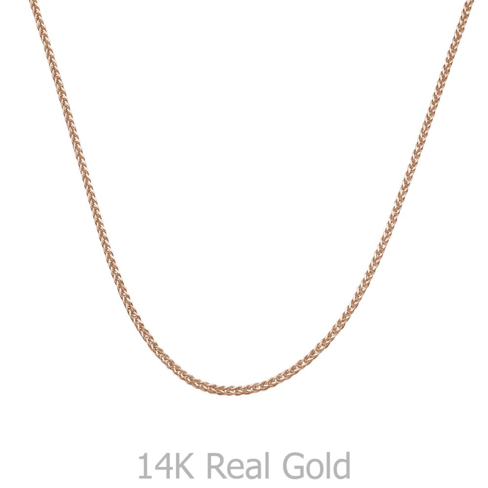 Gold Chains | 14K Rose Gold Spiga Chain Necklace 0.8mm Thick, 16.5