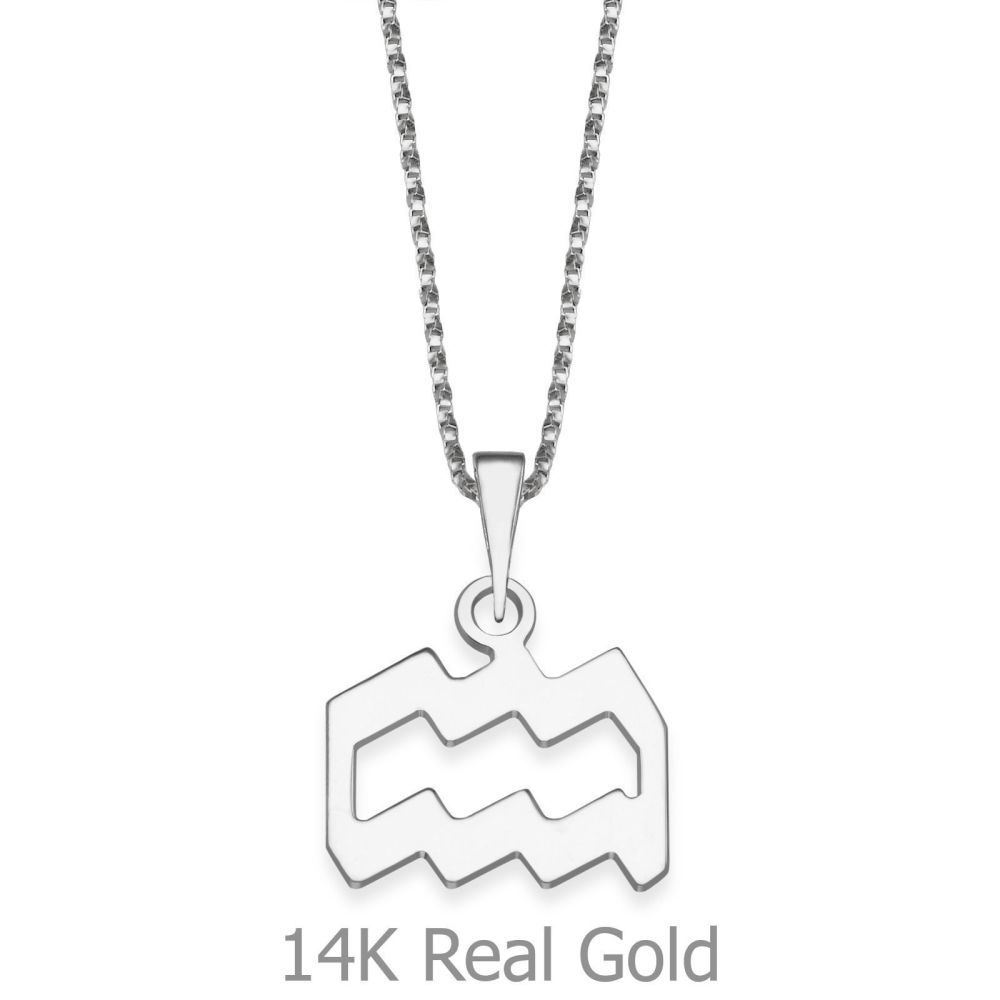 Girl's Jewelry | Pendant and Necklace in 14K White Gold - Aquarius