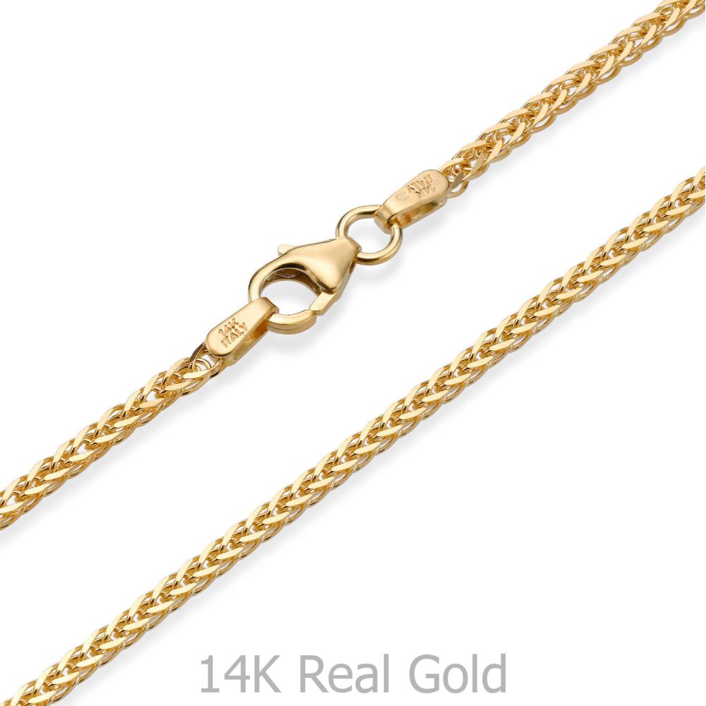 Gold Chains | 14K Yellow Gold Spiga Chain Necklace 1.5mm Thick, 16.5