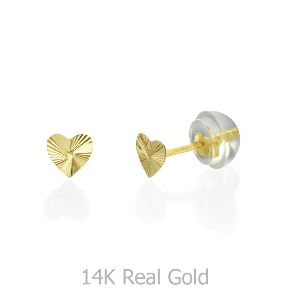 Girl's Jewelry | 14K Yellow Gold Kid's Stud Earrings - Noted Heart - Small