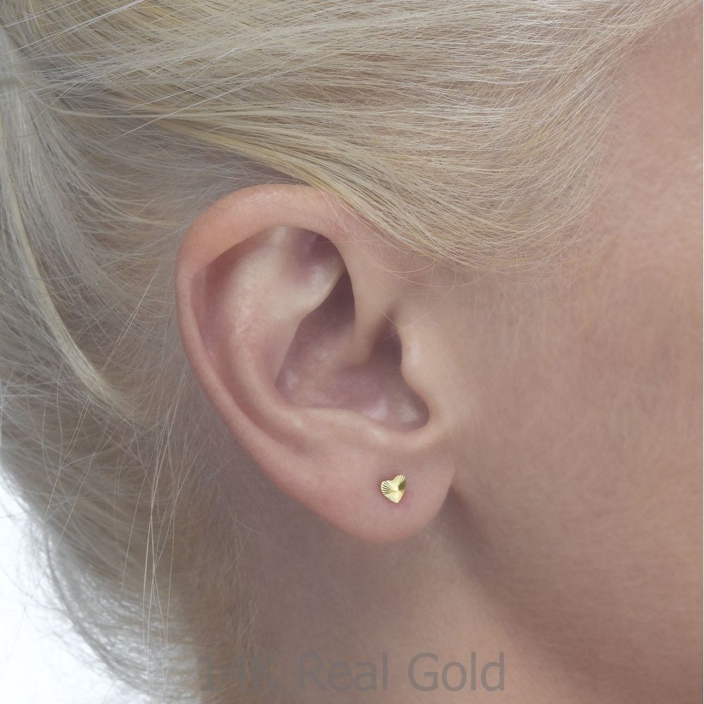Girl's Jewelry | 14K Yellow Gold Kid's Stud Earrings - Noted Heart - Small