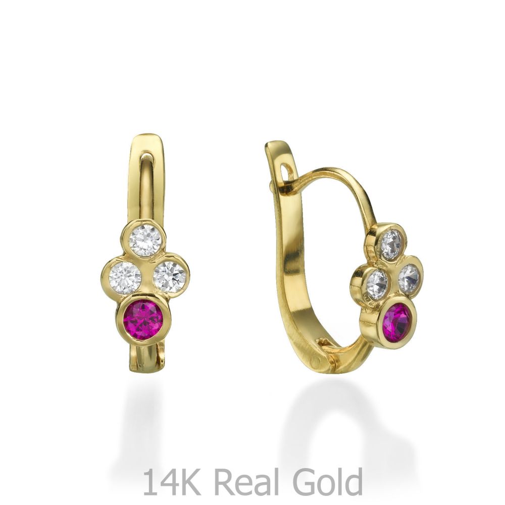 Girl's Jewelry | Dangle Tight Earrings in14K Yellow Gold - Circles of Nariel