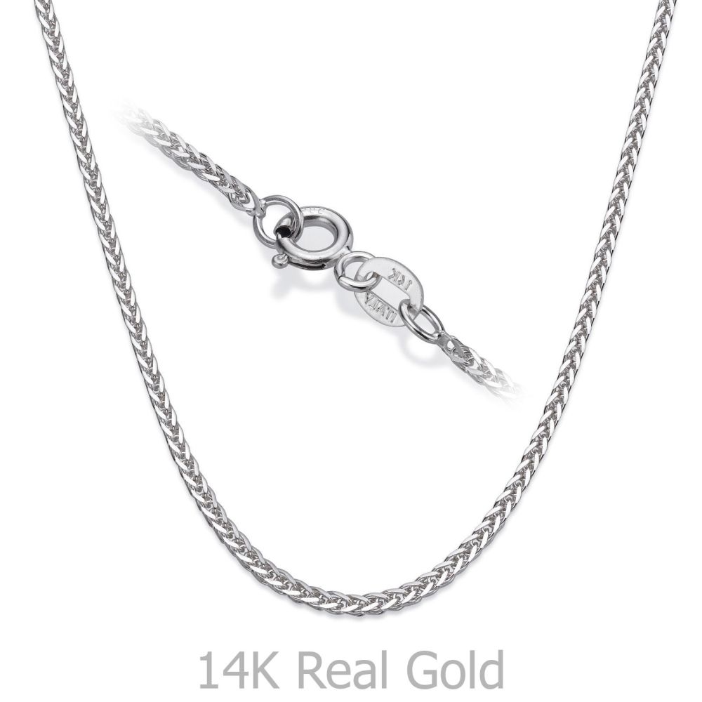 Gold Chains | 14K White Gold Spiga Chain Necklace 1mm Thick, 16.5