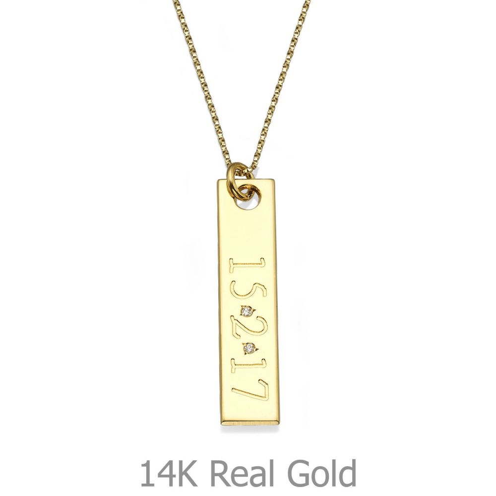Personalized Necklaces | Necklace and Vertical Bar Pendant in Yellow Gold with Diamonds