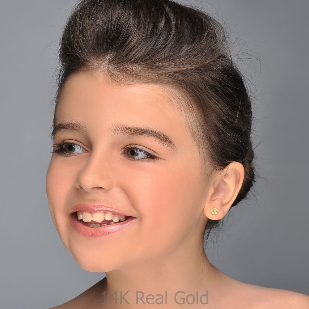 Girl's Jewelry | 14K Yellow Gold Kid's Stud Earrings - Flower of Helen