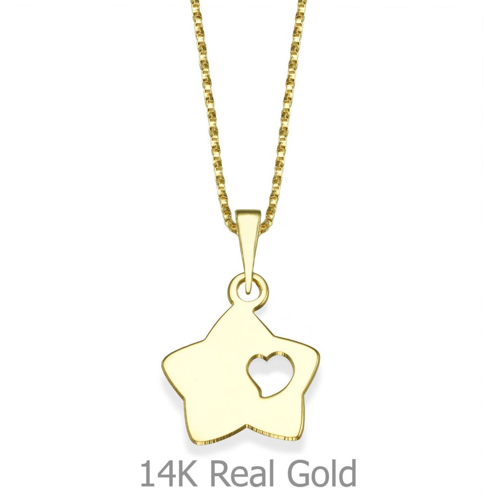 Girl's Jewelry | Pendant and Necklace in 14K Yellow Gold - Starry Heart