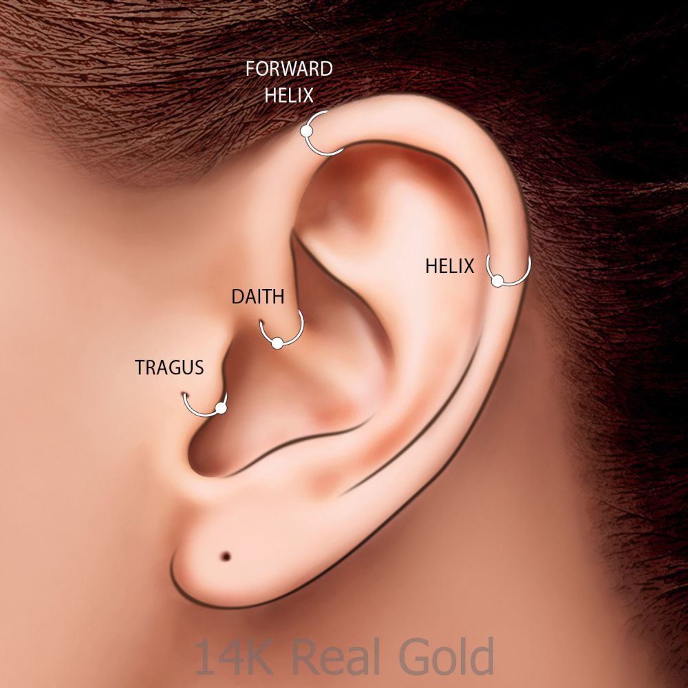 Piercing | Helix / Tragus Piercing in 14K Yellow Gold with White Beads - Small