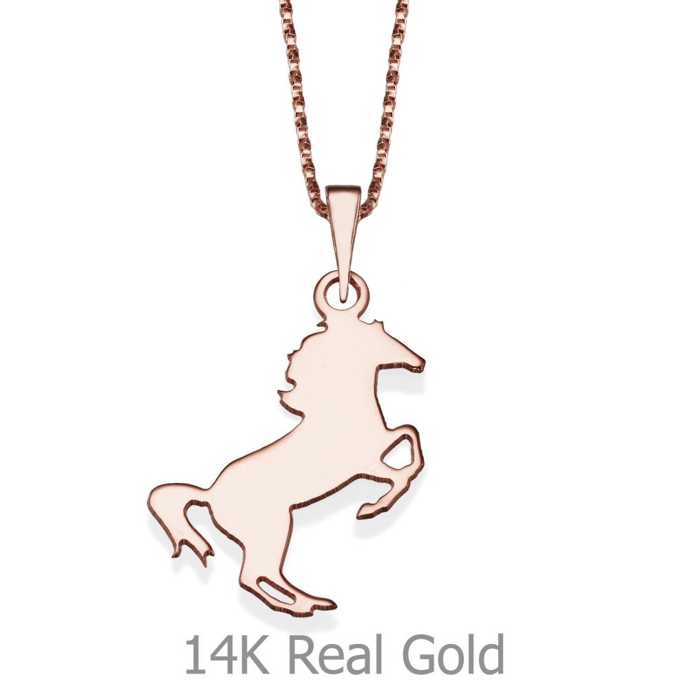 Girl's Jewelry | Pendant and Necklace in 14K Rose Gold - Noble Horse