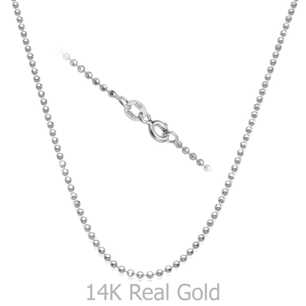 Gold Chains | 14K White Gold Balls Chain Necklace 1.8mm Thick, 21.6