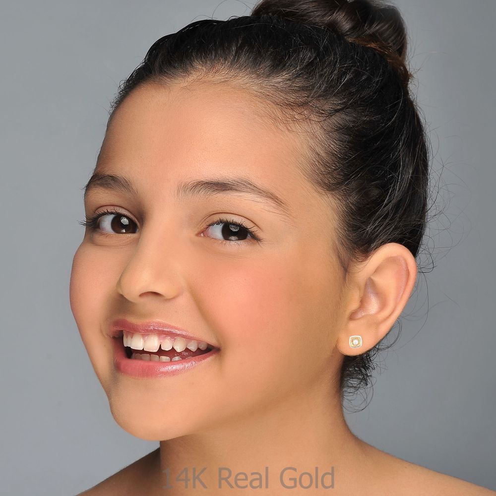 Girl's Jewelry | 14K Yellow Gold Kid's Stud Earrings - Lucy Pearl