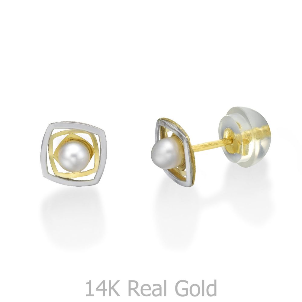 Girl's Jewelry | 14K Yellow Gold Kid's Stud Earrings - Lucy Pearl