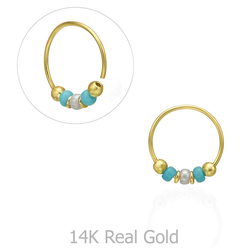 Piercing | Helix / Tragus Piercing in 14K Yellow Gold with Turquoise Beads - Small