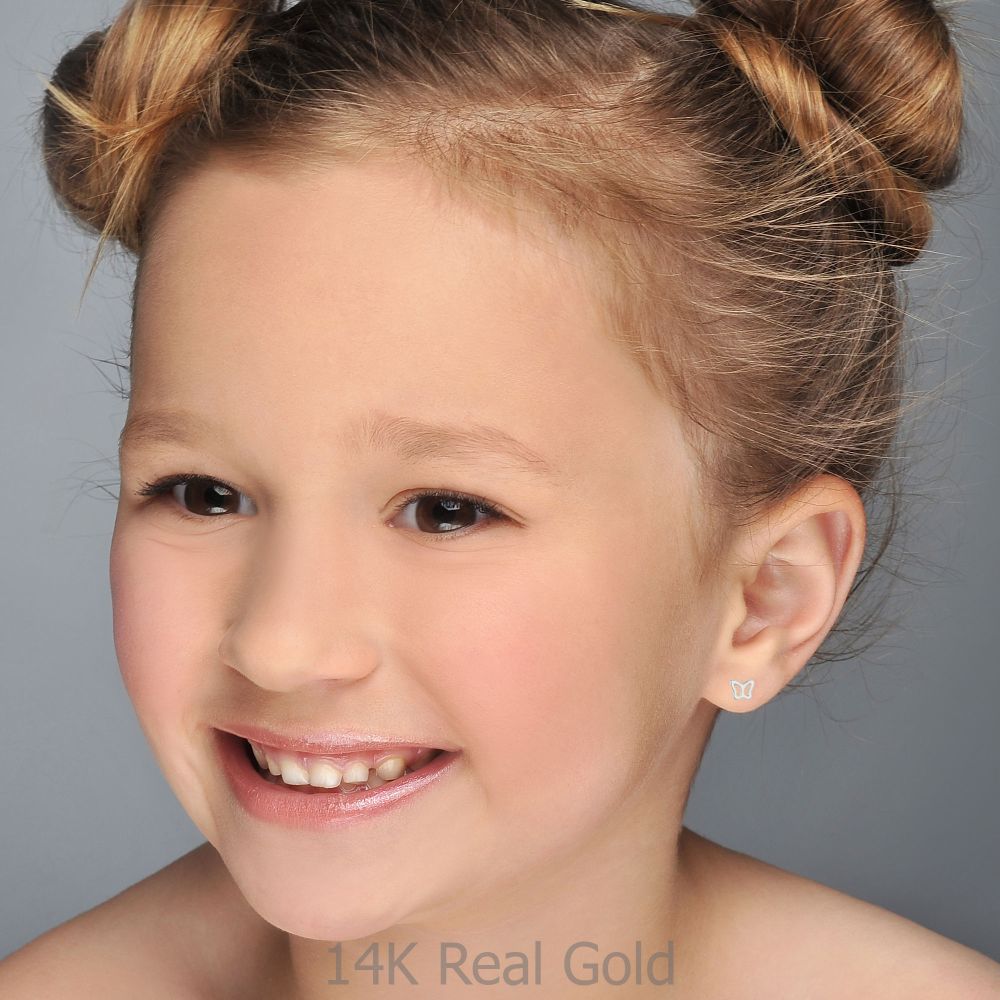 Girl's Jewelry | 14K White Gold Kid's Stud Earrings - Delicate Butterfly