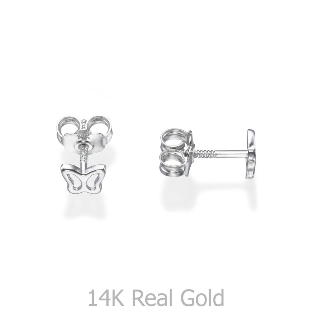 Girl's Jewelry | 14K White Gold Kid's Stud Earrings - Delicate Butterfly