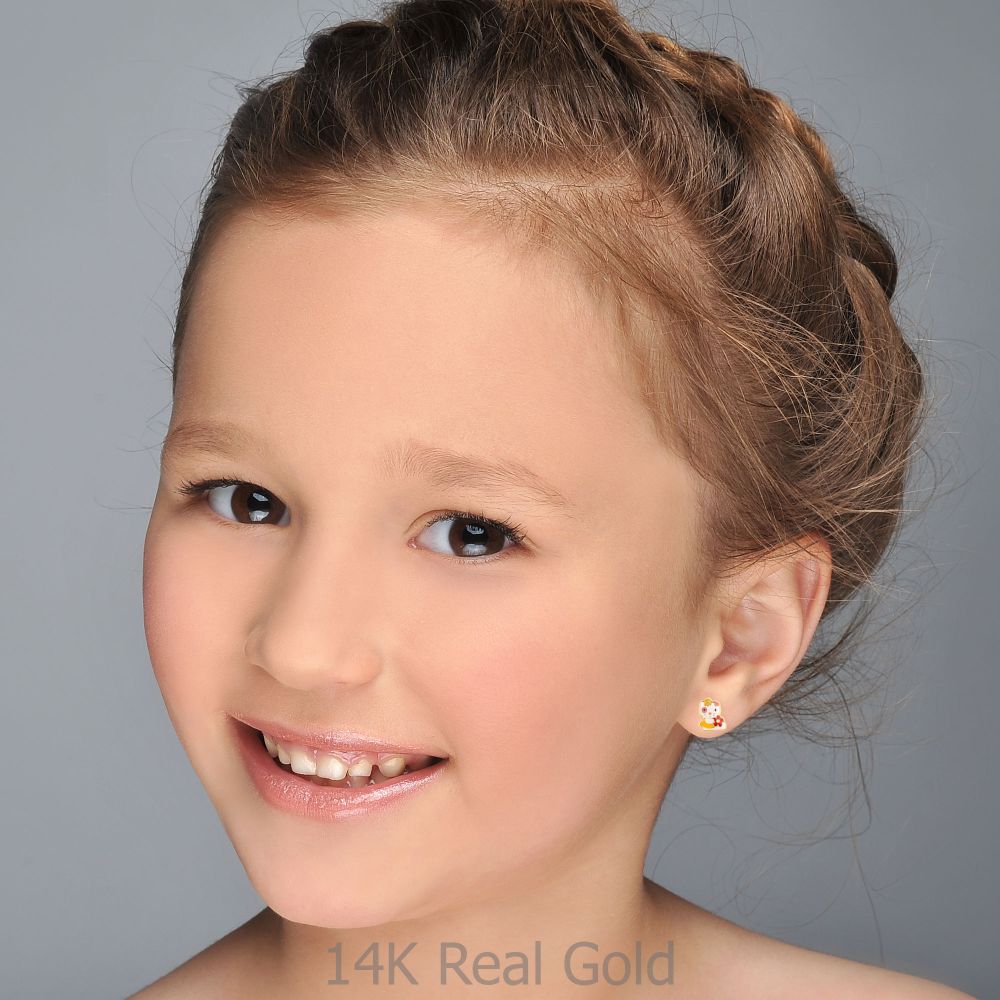 Girl's Jewelry | 14K Yellow Gold Kid's Stud Earrings - Charming Cat