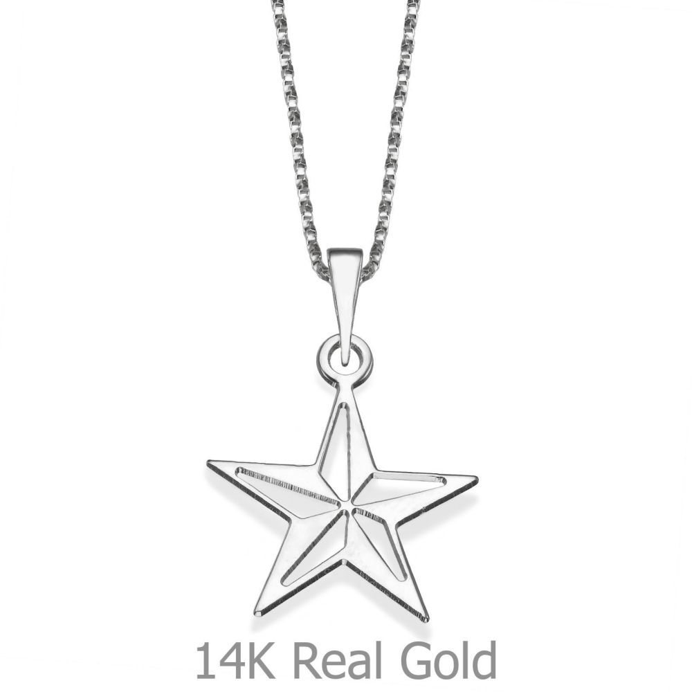 Girl's Jewelry | Pendant and Necklace in 14K White Gold - Compass