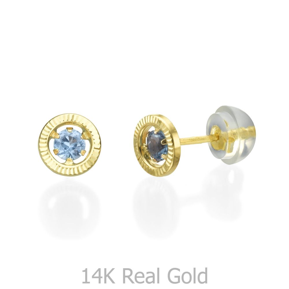 Girl's Jewelry | 14K Yellow Gold Kid's Stud Earrings - Topaz Circle
